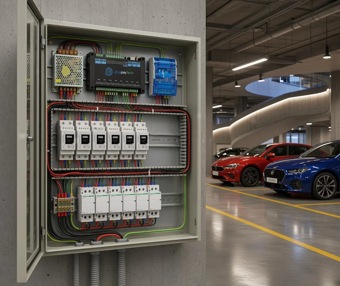 Tablero medidor Plugpay 6CH para edificios con cocheras